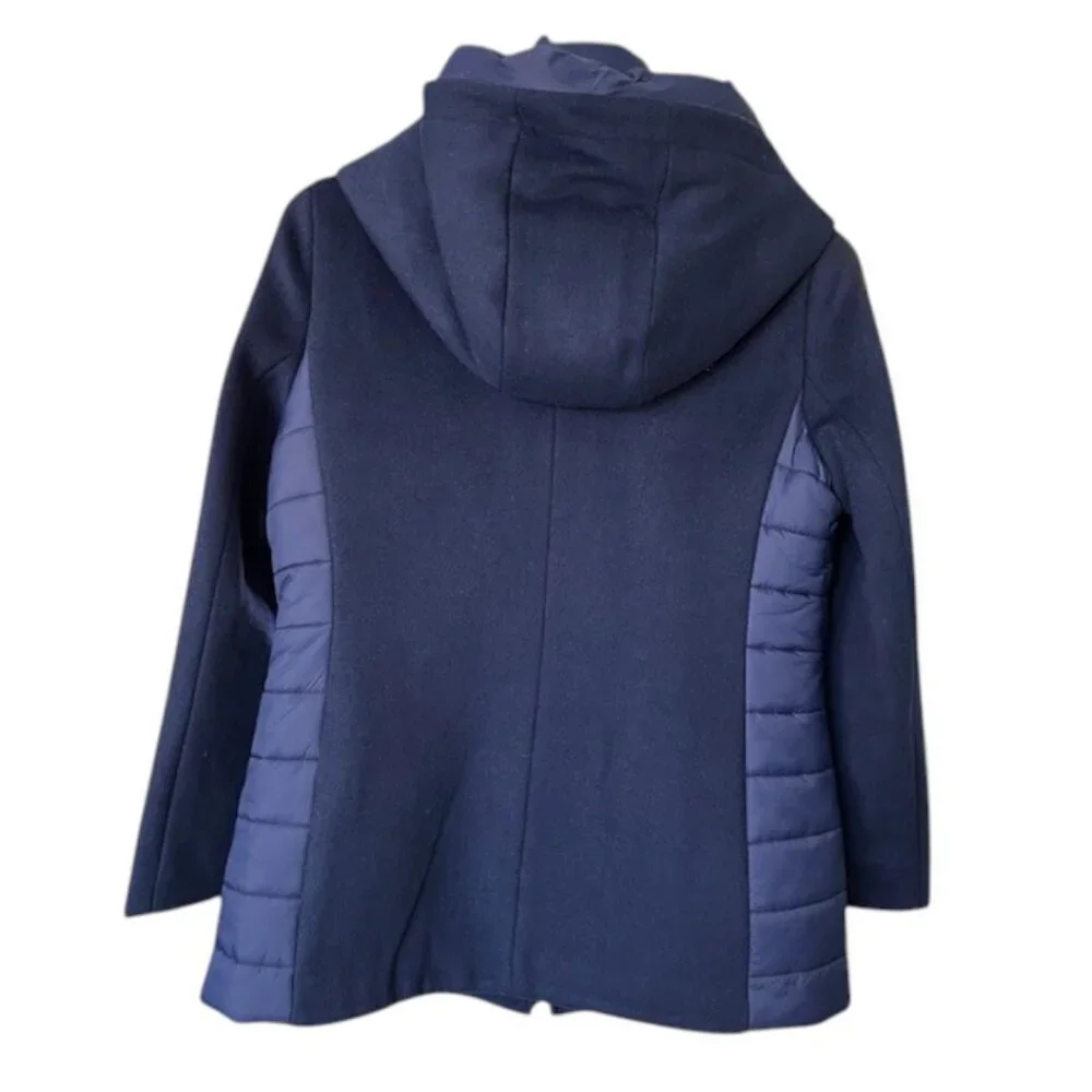 Soia & Kyo Womens Viviana Wool Blend and Quilted Puffer Hooded Coat in Lapis Lrg - Picture 12 of 16